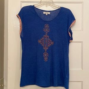 Blue Umgee T-Shirt with Aztec Emroidery